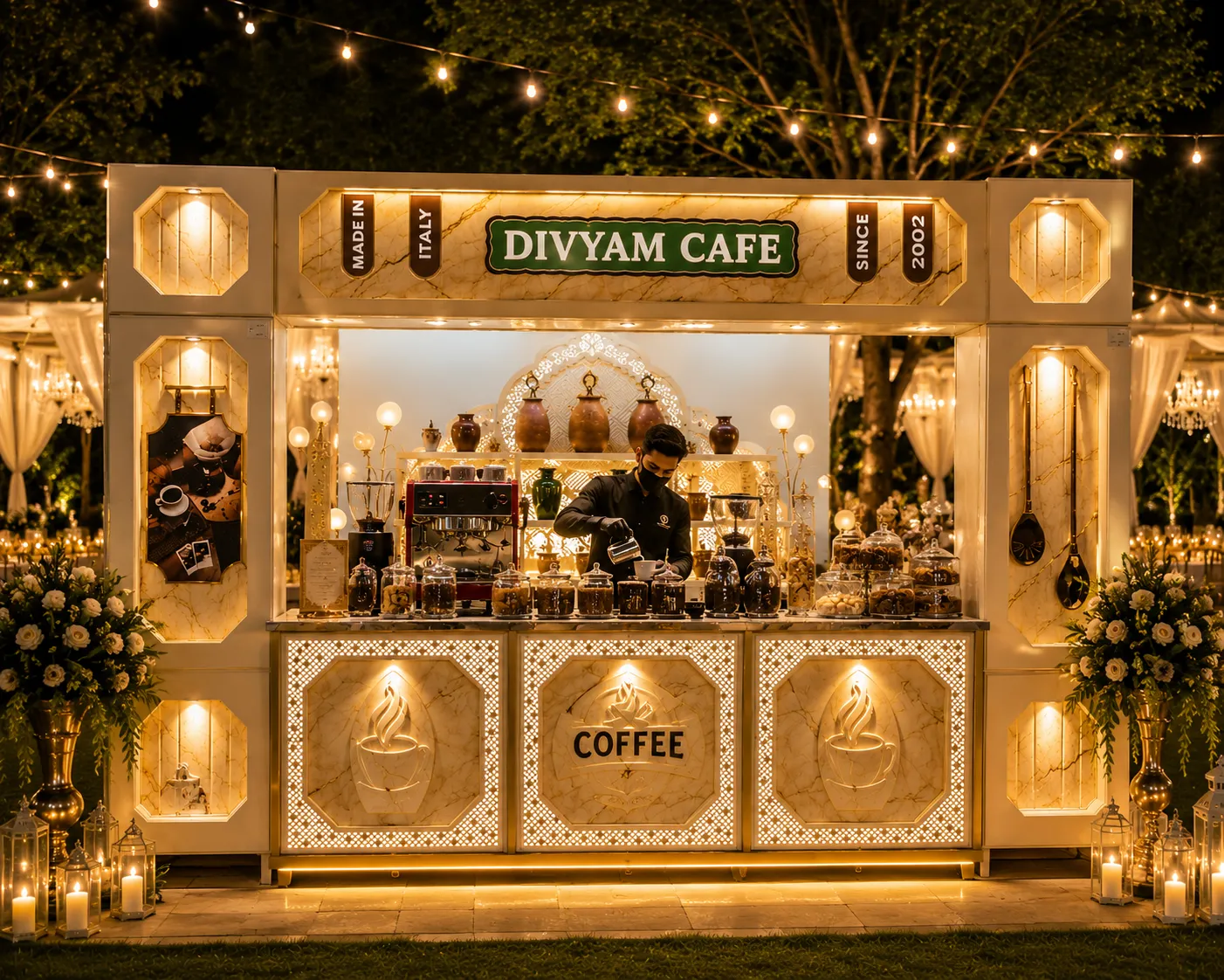 Signature Brew Lounge - luxury wedding setup by D I V Y A M®